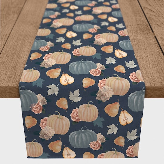 90" Sweet Harvest Pattern Blue Poly Twill Table Runner